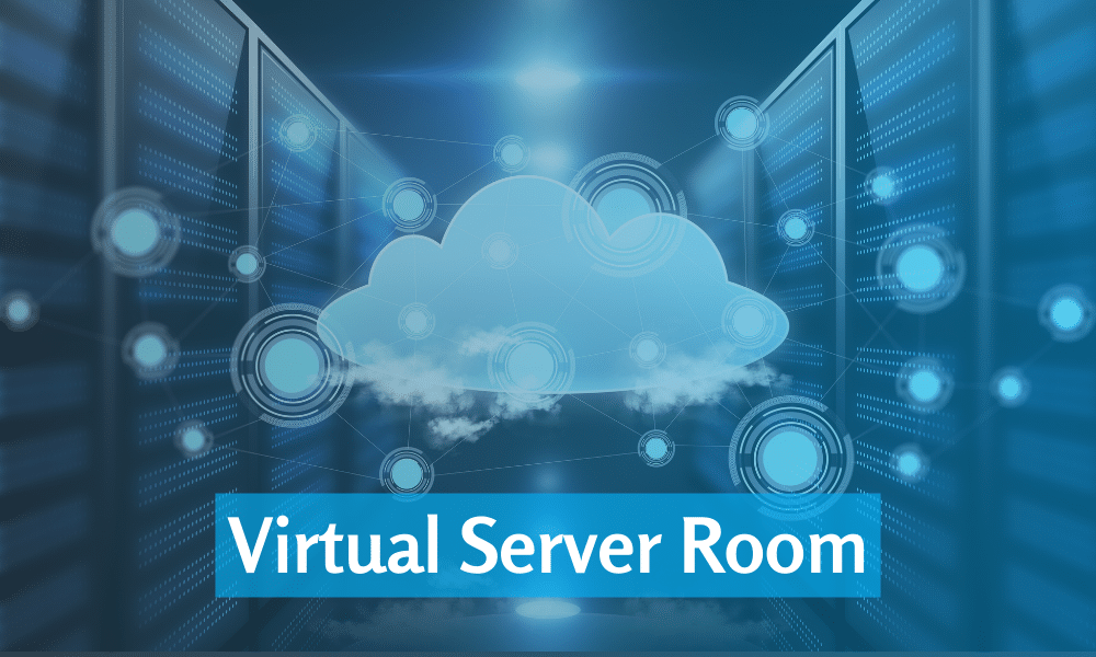 Cloud Hosting Services virtual server room - data storage in the cloud.