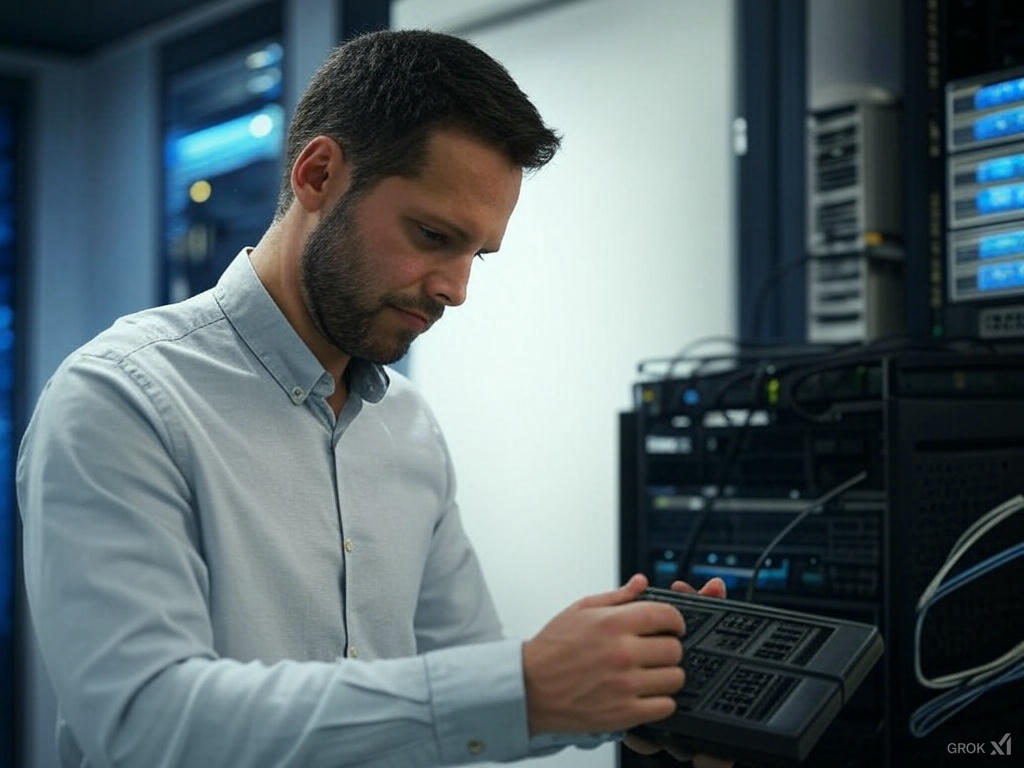 IT consultant working on a backup and disaster recovery server