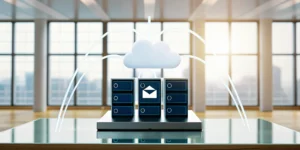 A cloud-based email migration tool securely transferring data between servers.