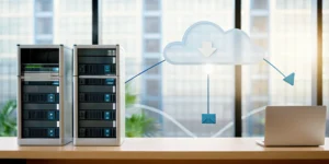 An email migration tool transferring data from a server to a cloud platform.