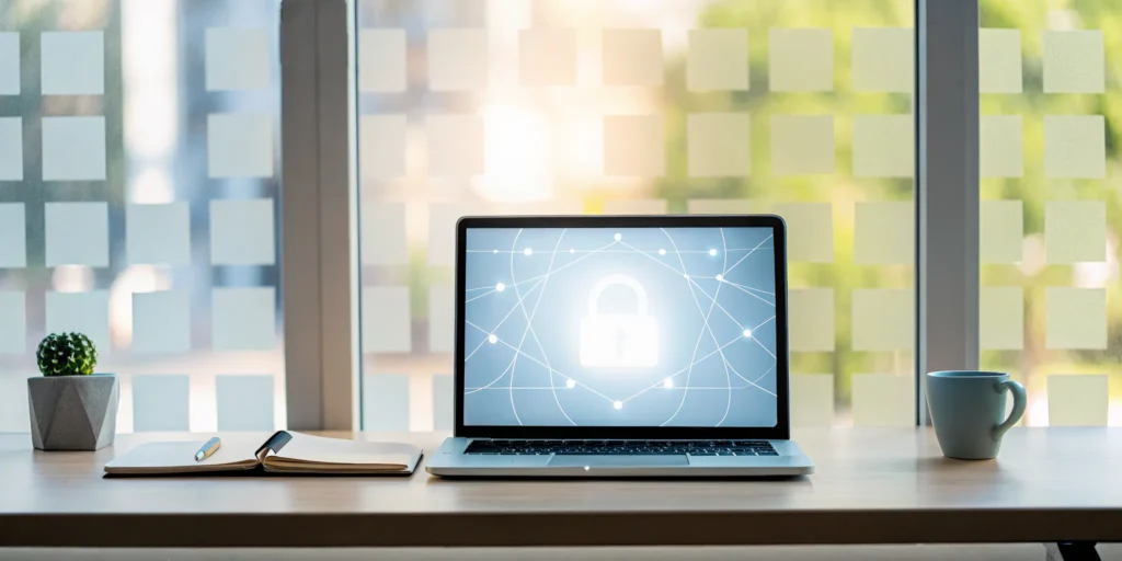 Laptop with a security lock icon for best phishing protection for small business.