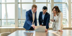 Lawyers discussing the cost of IT services for their small law firm.