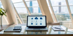 A business cloud migration plan on a laptop screen used to get an accurate quote.