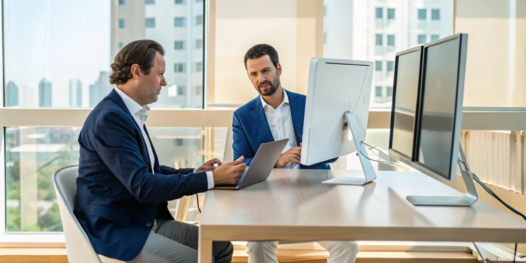 Attorneys in an office discussing their need for professional IT support.
