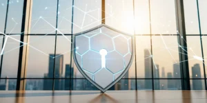 A digital shield from a managed firewall service provider protecting a computer network.