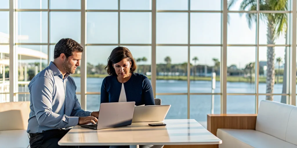 Business team in Oldsmar, FL collaborating on their Microsoft 365 migration.