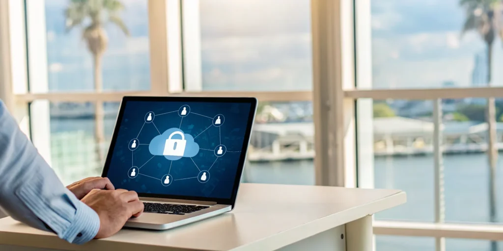 Business laptop using a cloud backup and recovery service in Palm Harbor, FL.