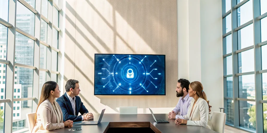 Business team planning how often to conduct cybersecurity awareness training.