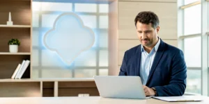 Attorney reviewing securely protected Microsoft 365 client files
