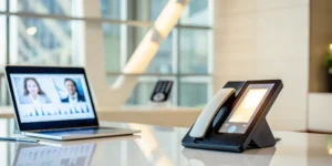 Business VoIP phone system on an office desk, a top solution for Bradenton, FL businesses.