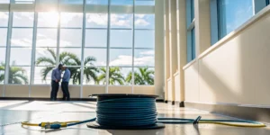 Low voltage cable spool for a Florida office build-out, meeting state wiring requirements.
