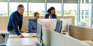 Small business leaders reviewing an IT roadmap with a virtual CIO