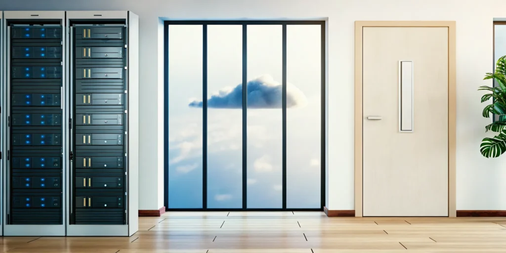 Data backup racks in a server room for disaster recovery and business continuity.