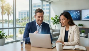 Cybersecurity advisor reviewing dark web protection with a Florida business owner