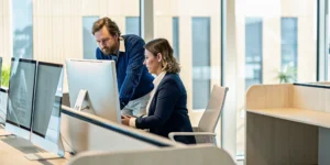 Small business employees receiving outsourced IT help desk support