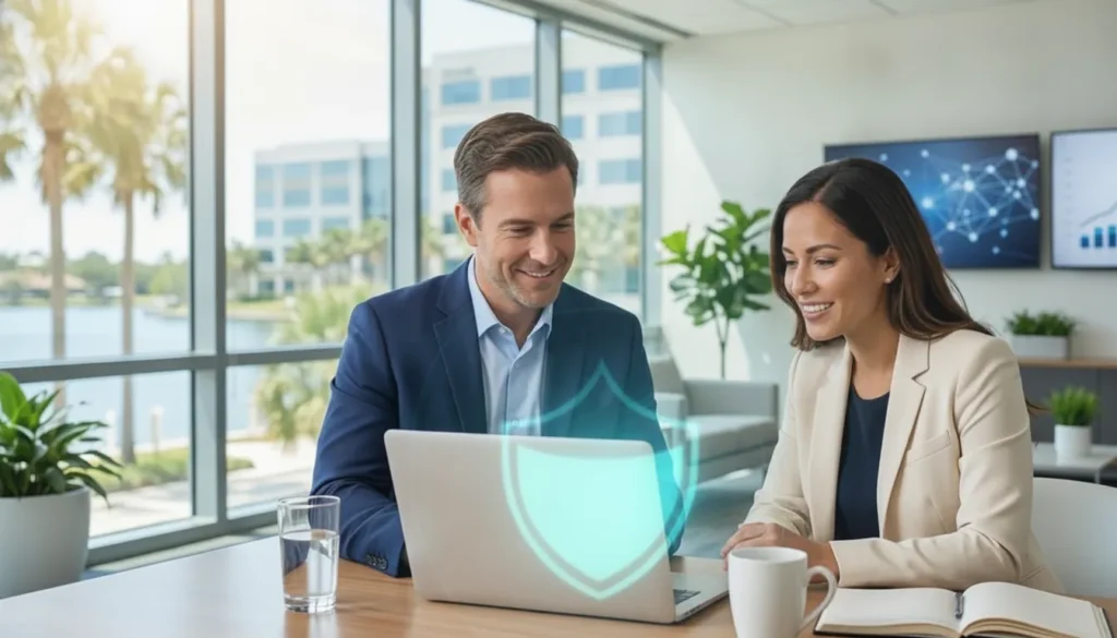 IT specialist explaining Microsoft Defender protection for a small business