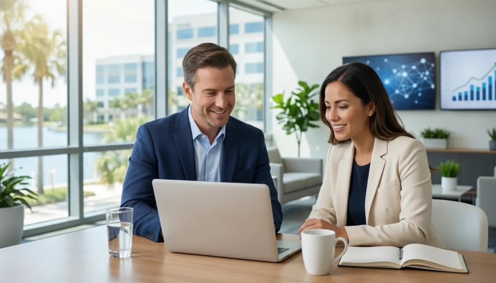 Business leaders reviewing privileged access with an IT security professional