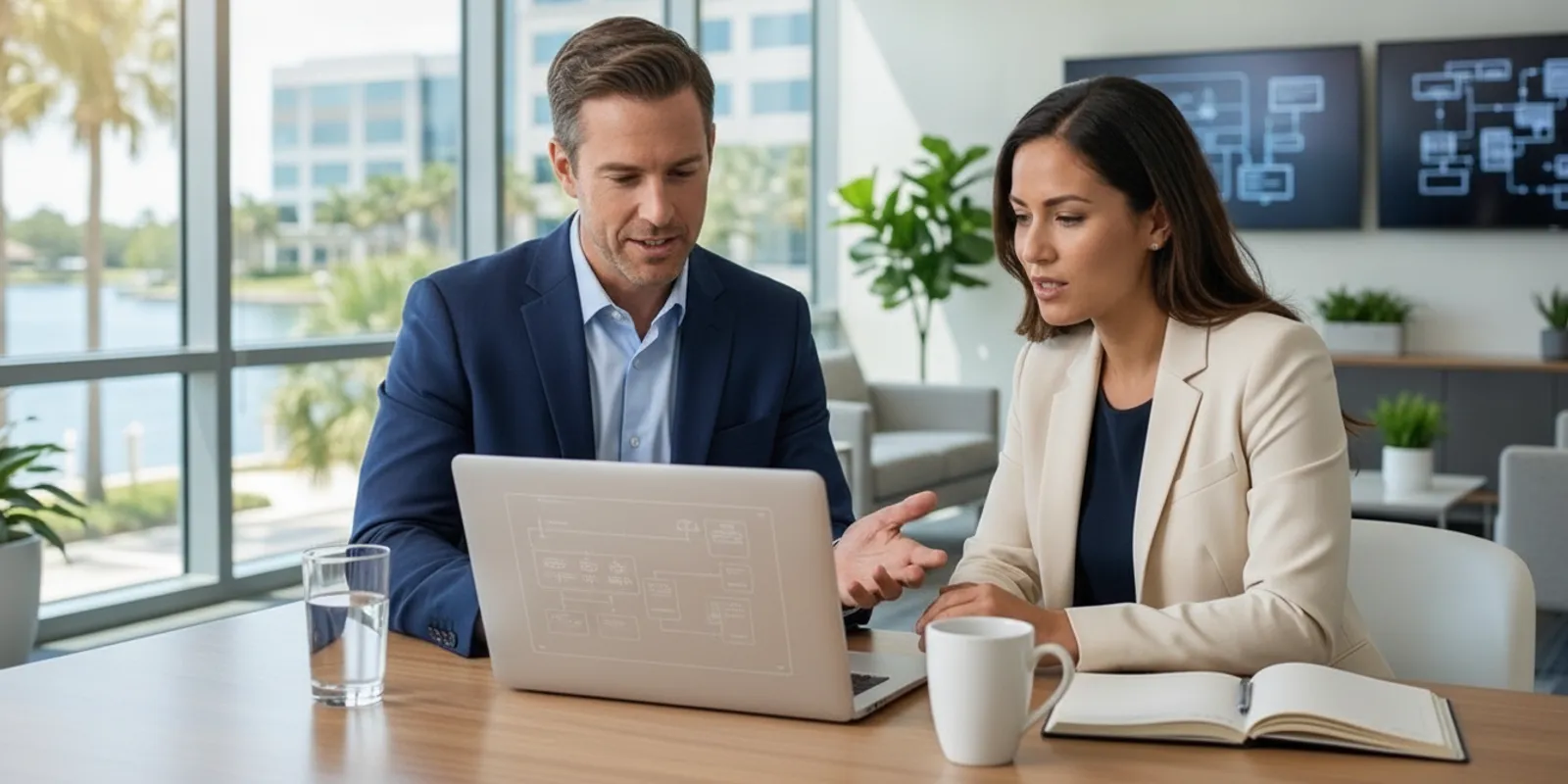 IT team reviewing a Microsoft 365 tenant migration plan on a laptop in a small business office