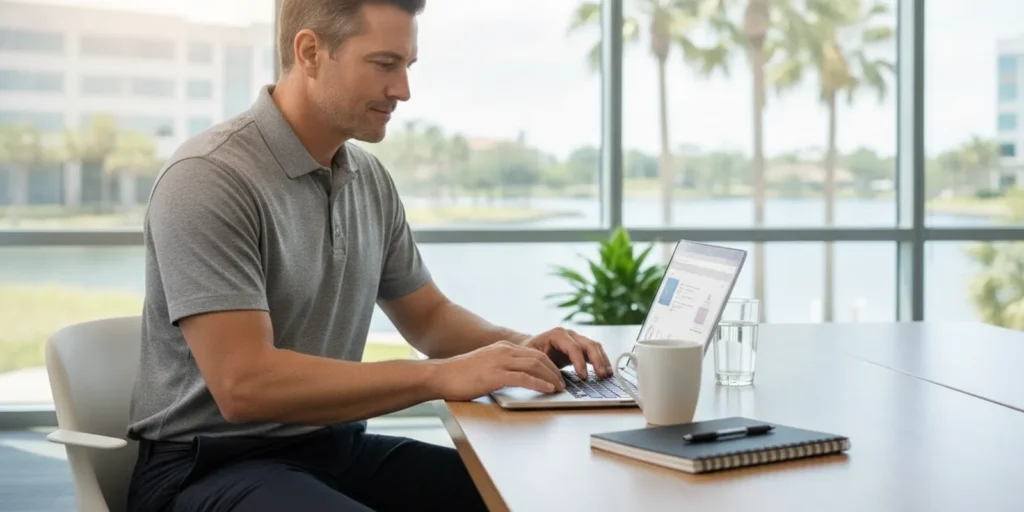 IT administrator reviewing a Microsoft 365 employee offboarding checklist at a laptop